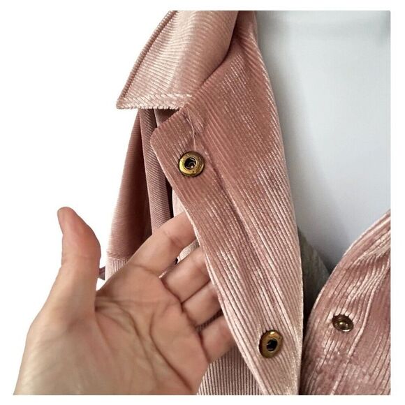 PrettyLittleThing 12 Pink Corduroy Cropped Snap Jacket Oversized Fall Y2K Boho - Picture 5 of 10